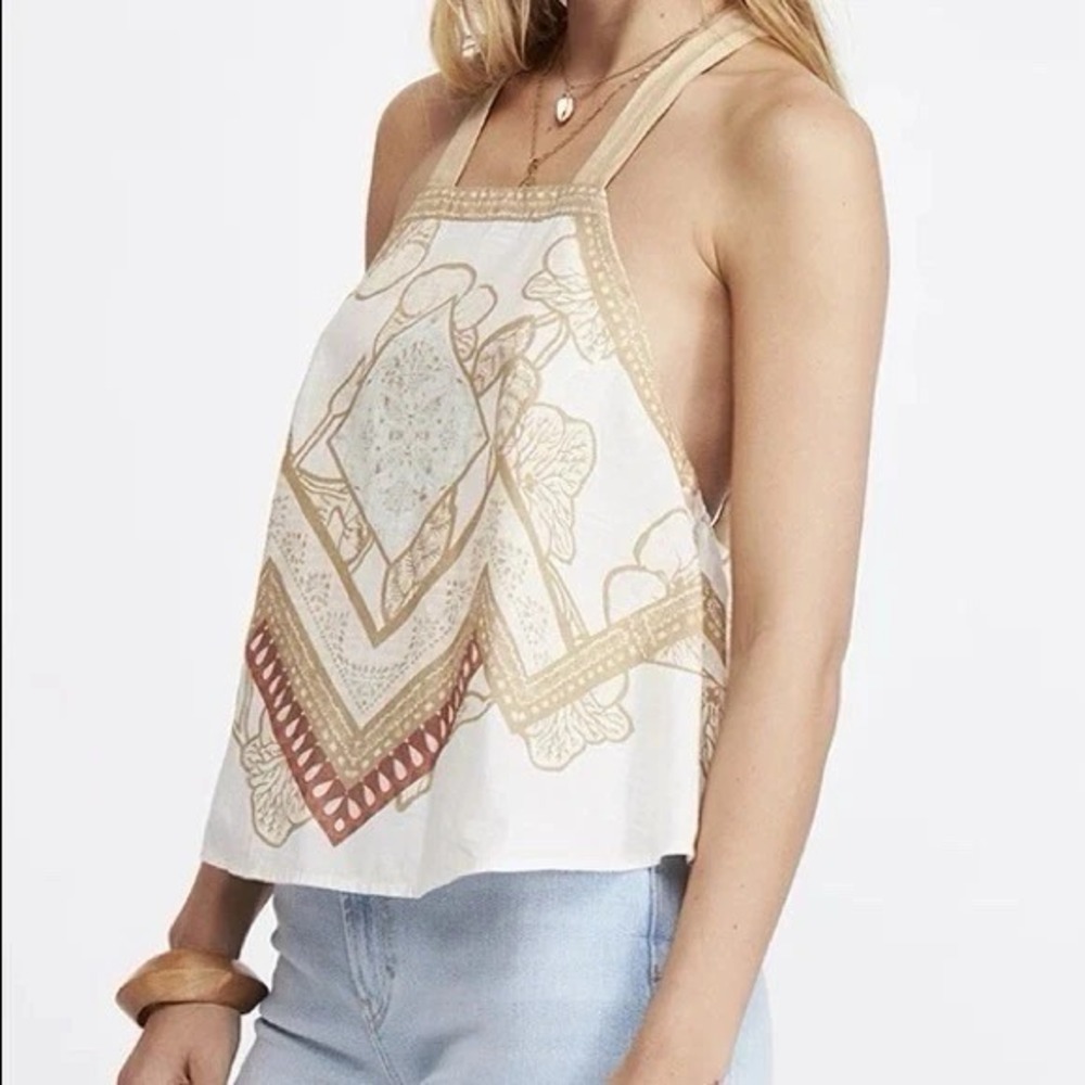 FREE PEOPLE Cool Cabana Tank Sz M Cotton Blouse Shirt Top Halter Beach Festival